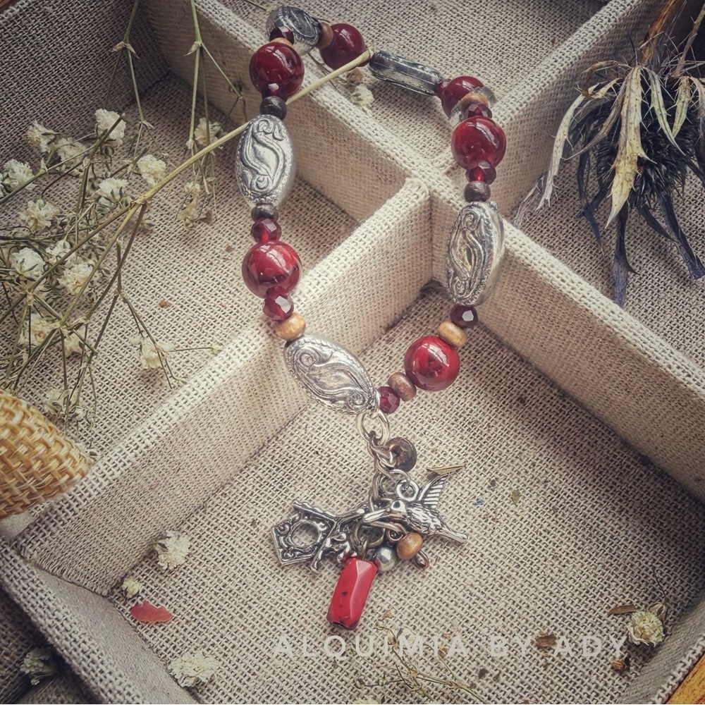 Ocean Oracle Fringe Bracelet – Red Turquoise, Crystal, Wood & Coastal Charms • G